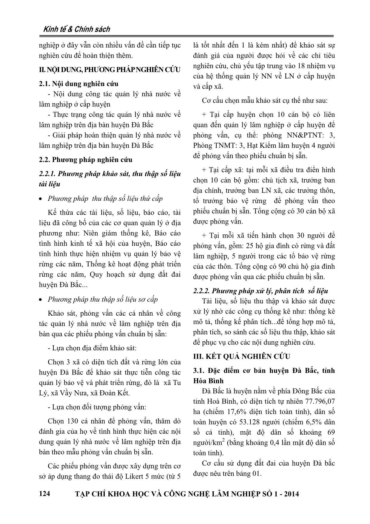 Nghiên cứu đánh giá tình hình thực hiện nhiệm vụ quản lý nhà nước về lâm nghiệp ở cấp huyện:trưởng hợp nghiên cứu điểm tại huyện Đà Bắc, tỉnh Hoà Bình trang 2