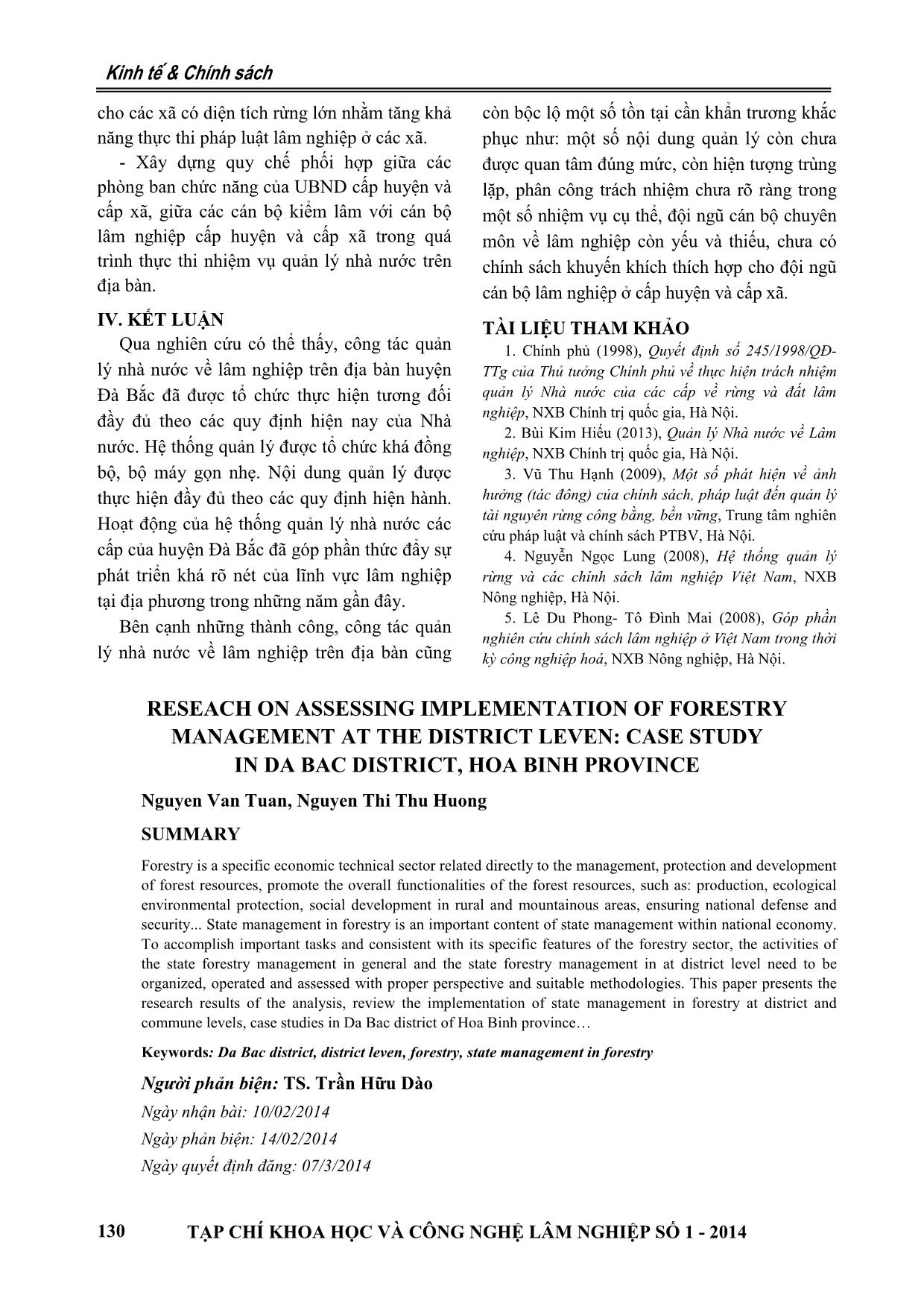 Nghiên cứu đánh giá tình hình thực hiện nhiệm vụ quản lý nhà nước về lâm nghiệp ở cấp huyện:trưởng hợp nghiên cứu điểm tại huyện Đà Bắc, tỉnh Hoà Bình trang 8