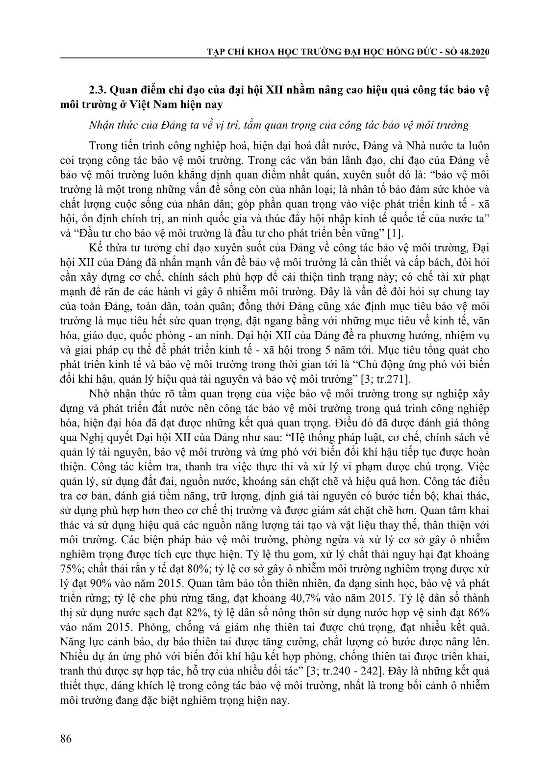 Quan điểm của đại hội đảng toàn quốc lần thứ XII về công tác bảo vệ môi trường ở nước ta hiện nay trang 6