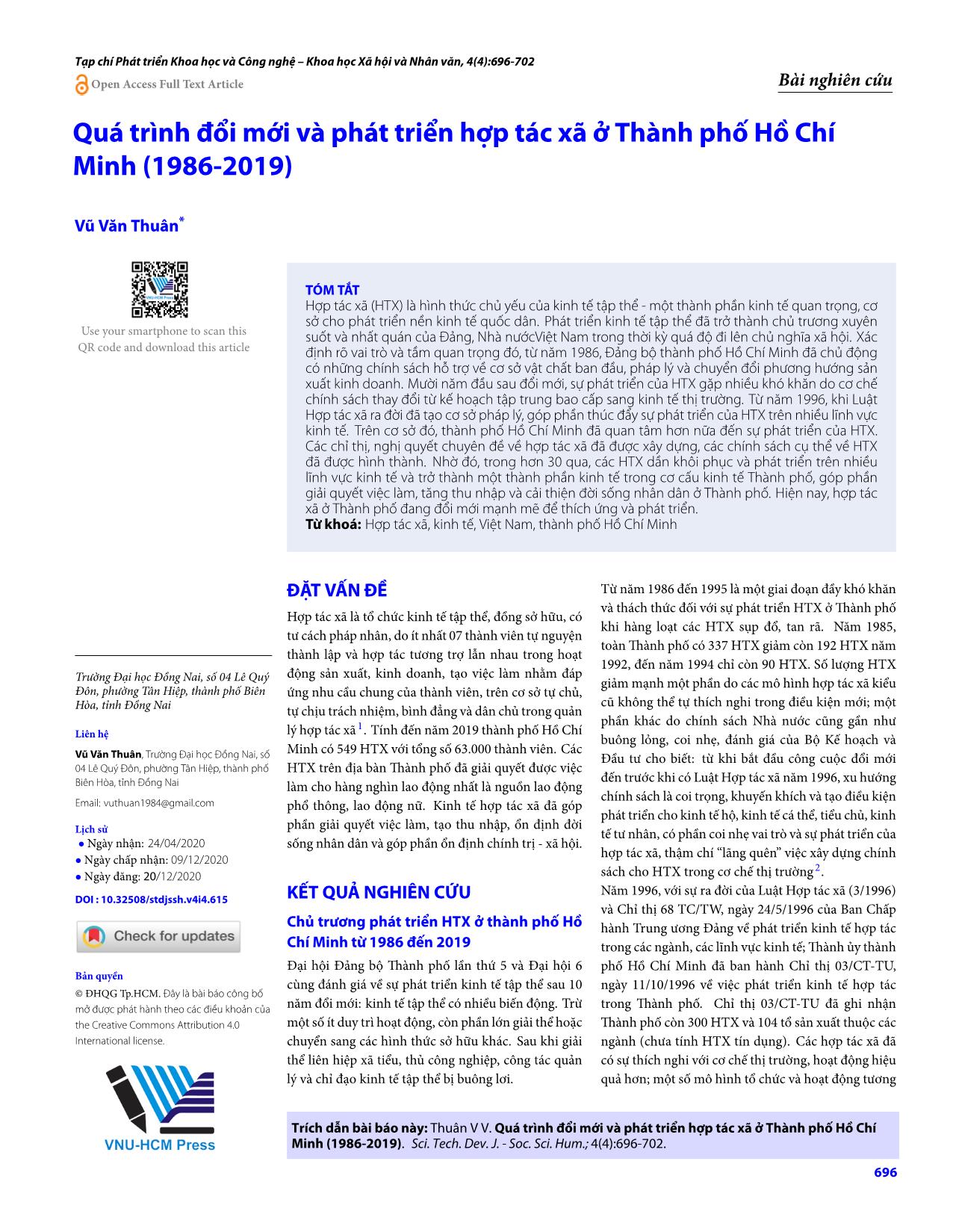 Quá trình đổi mới và phát triển hợp tác xã ở Thành phố Hồ Chí Minh (1986-2019) trang 1