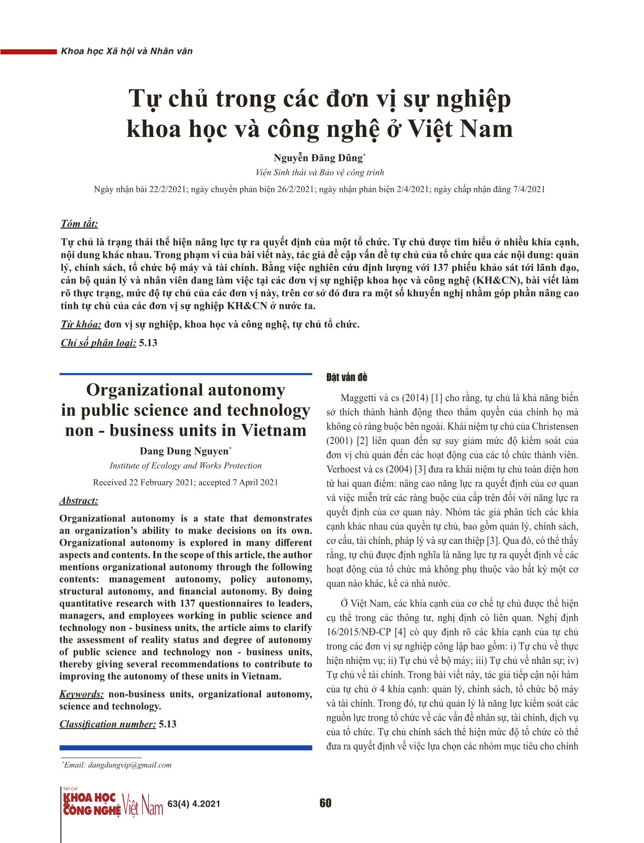 Tự chủ trong các đơn vị sự nghiệp khoa học và công nghệ ở Việt Nam trang 1