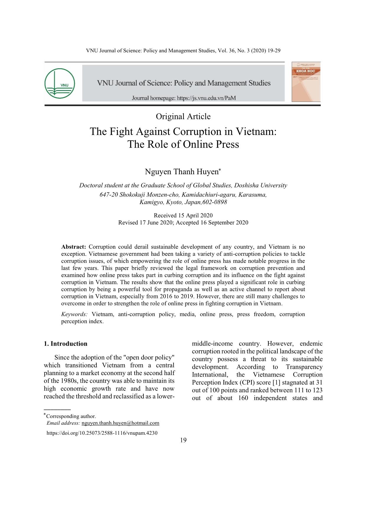 He fight against corruption in Viet Nam: The role of online press trang 1