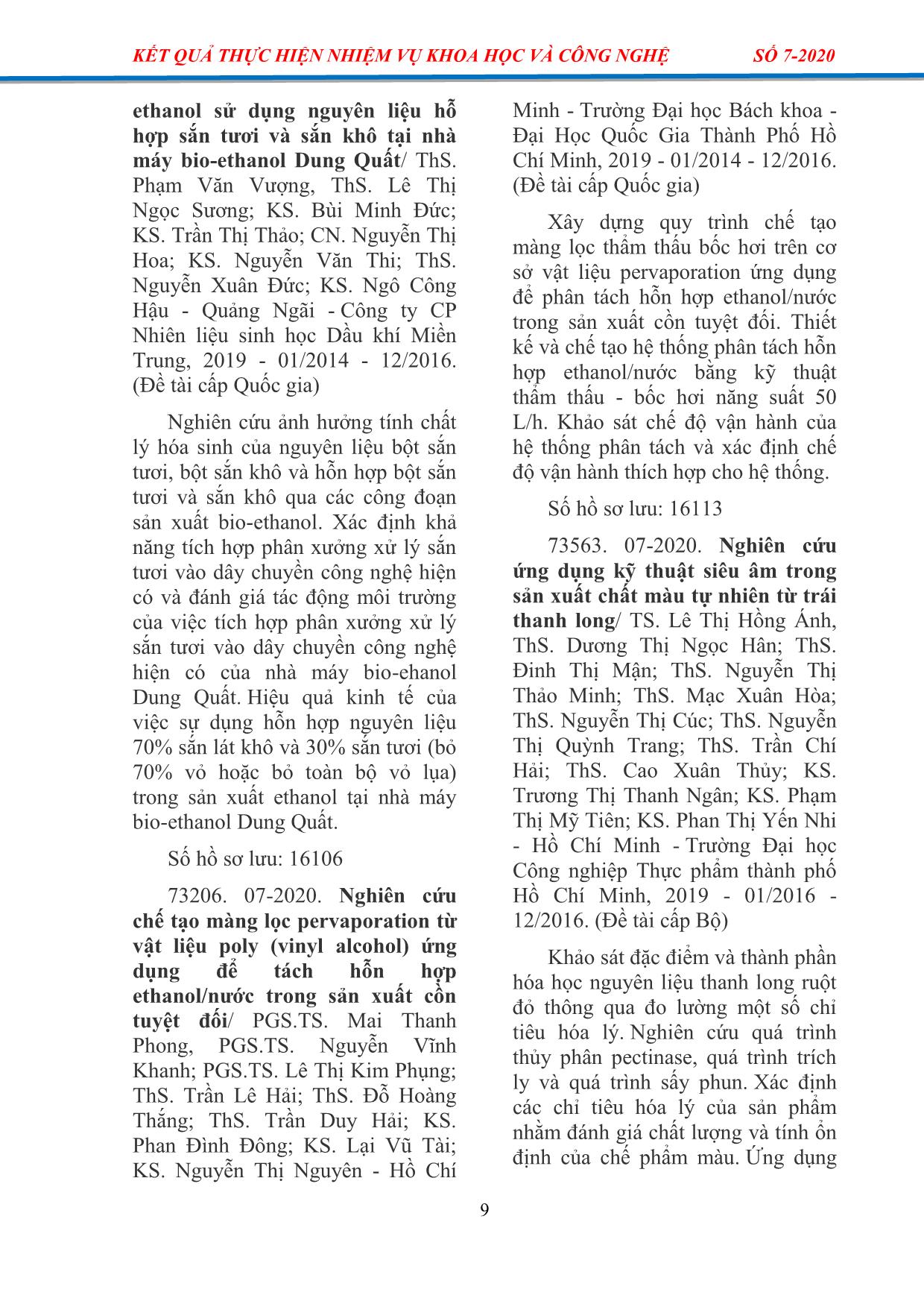 Thông báo kết quả thực hiện nhiệm vụ khoa học và công nghệ - Số 7 - Năm 2020 trang 10