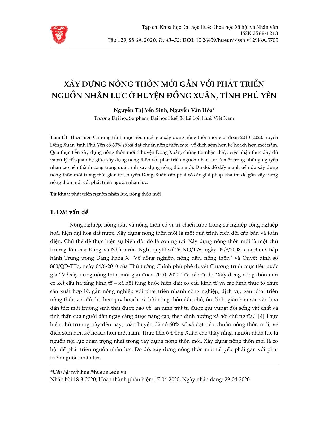 Xây dựng nông thôn mới gắn với phát triển nguồn nhân lực ở huyện Đồng Xuân, tỉnh Phú Yên trang 1