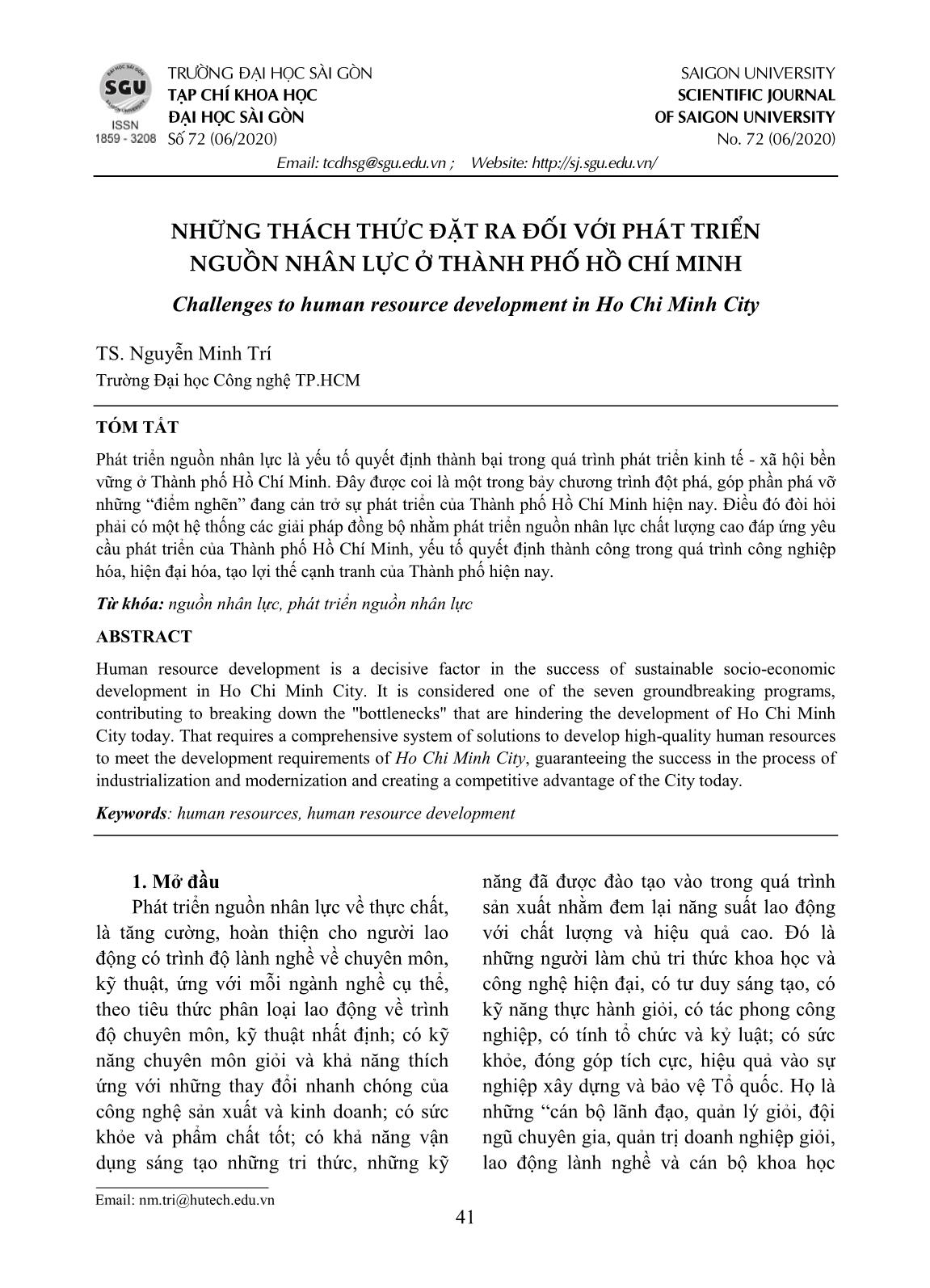 Những thách thức đặt ra đối với phát triển nguồn nhân lực ở thành phố Hồ Chí Minh trang 1