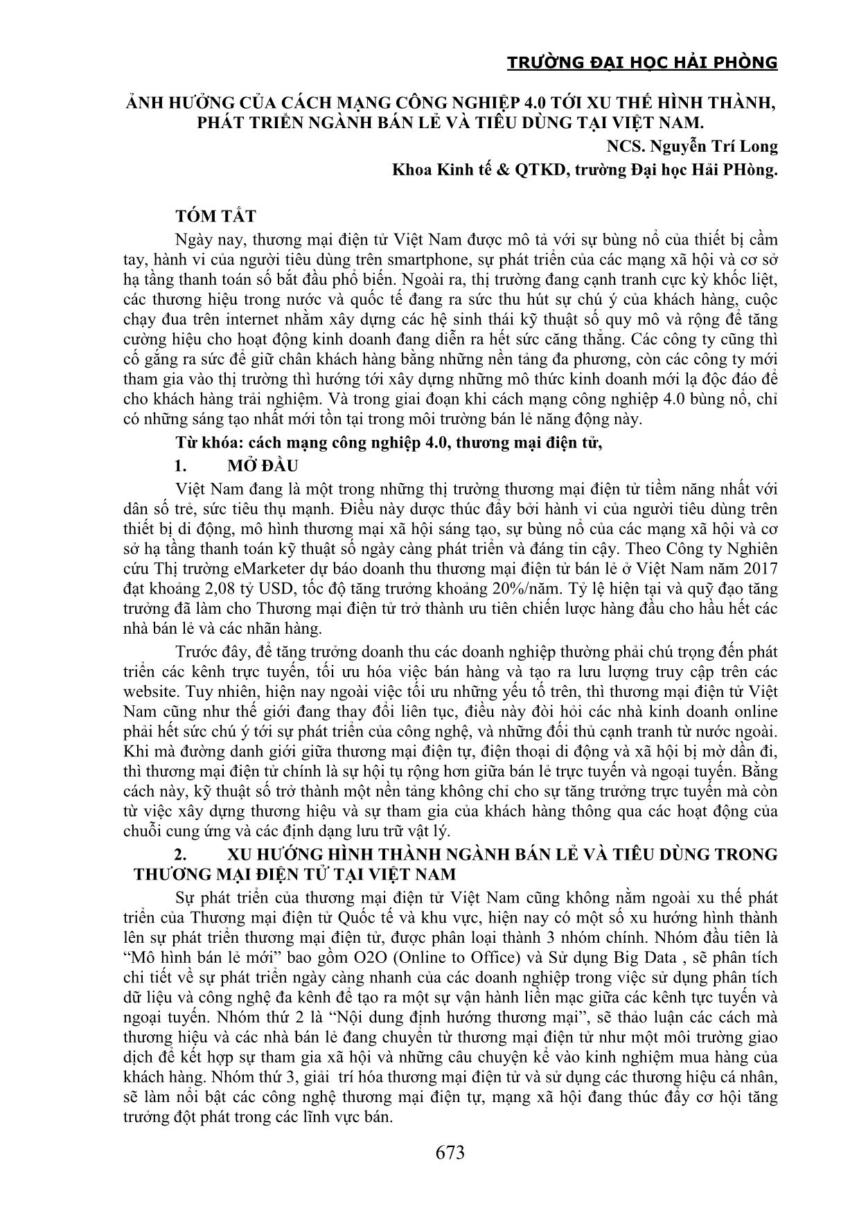 Ảnh hưởng của cách mạng công nghiệp 4.0 tới xu thế hình thành, phát triển ngành bán lẻ và tiêu dùng tại Việt Nam trang 1