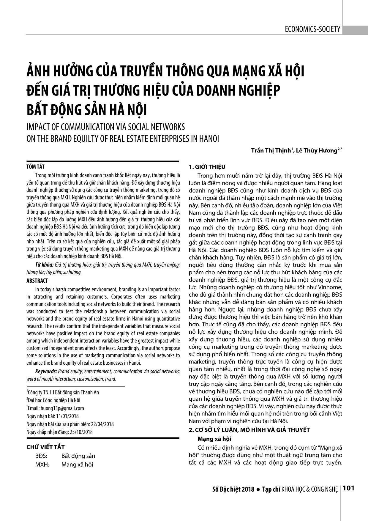 Ảnh hưởng của truyền thông qua mạng xã hội đến giá trị thương hiệu của doanh nghiệp bất động sản Hà Nội trang 1