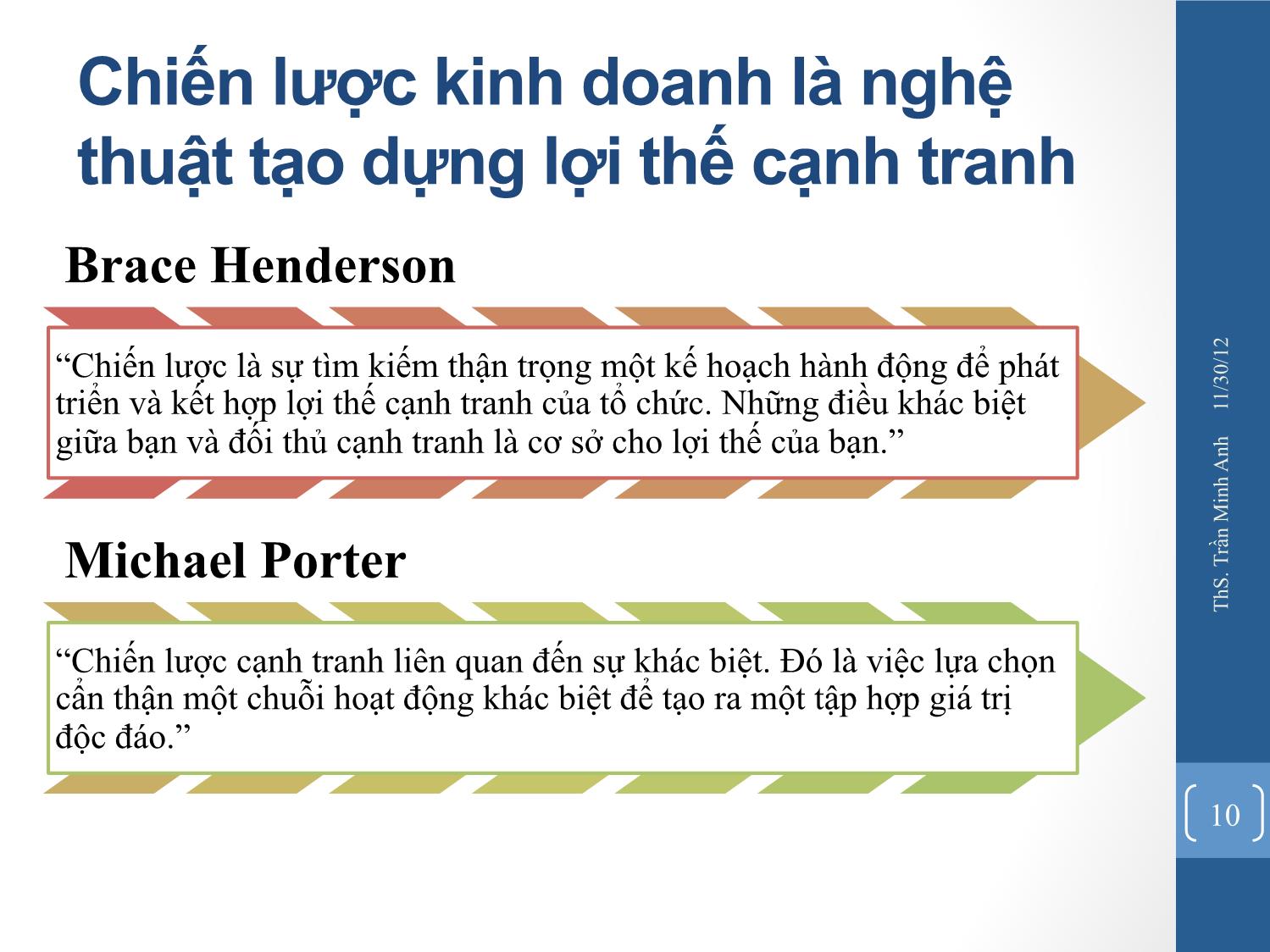 Bài giảng Quản trị chiến lược - Chương 1: Tổng quan về chiến lược và quản trị chiến lược - Trần Minh Anh trang 10