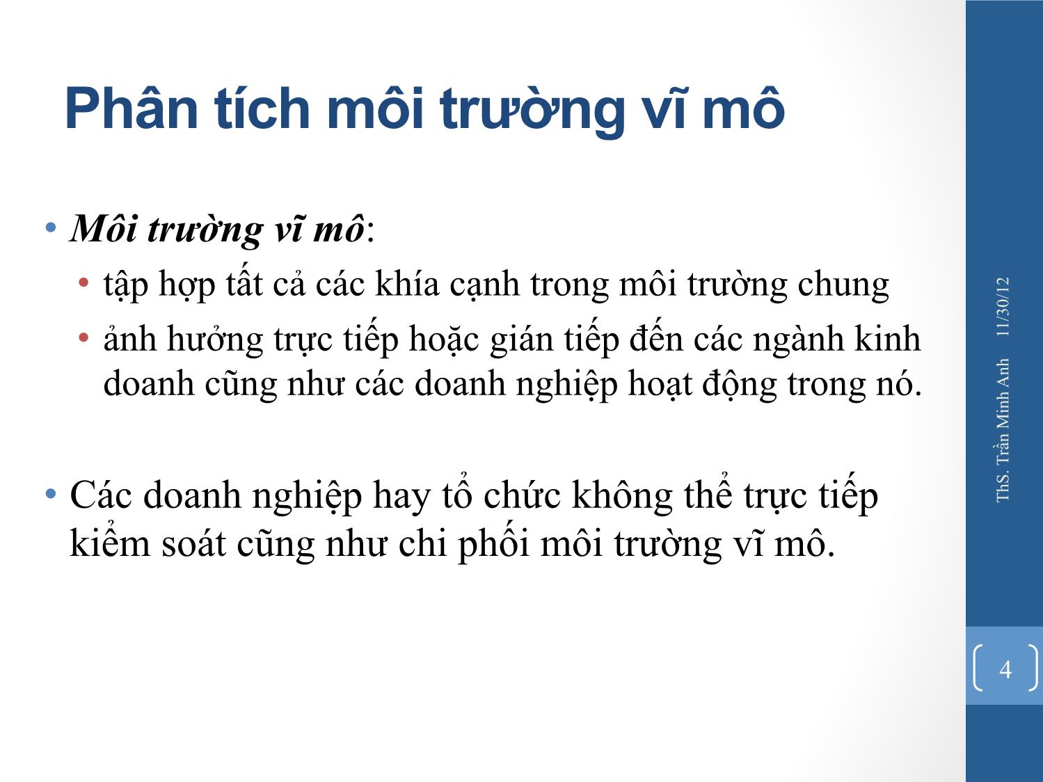 Bài giảng Quản trị chiến lược - Chương 2: Phân tích môi trường ngoại vi - Trần Minh Anh trang 4