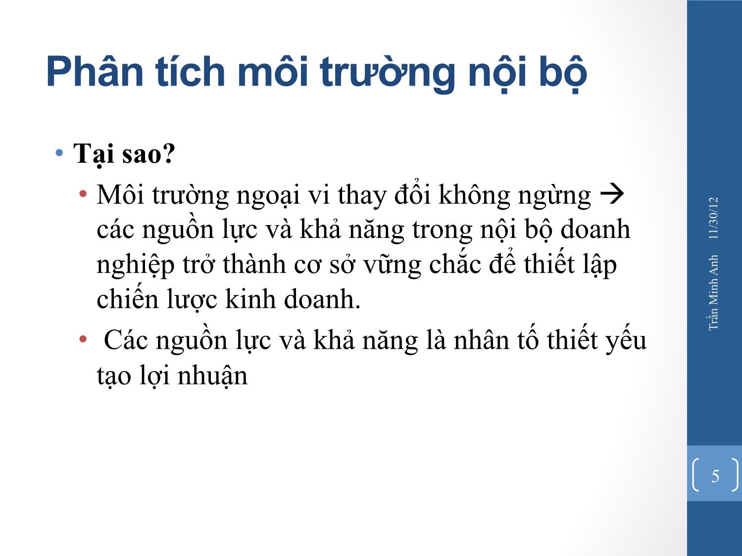 Bài giảng Quản trị chiến lược - Chương 3: Phân tích môi trường nội bộ - Trần Minh Anh trang 5