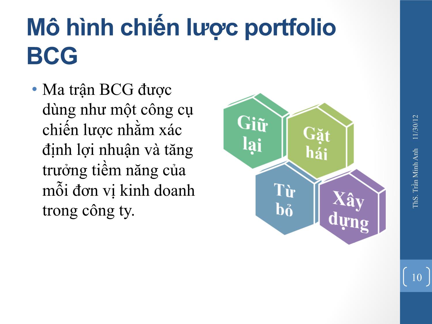 Bài giảng Quản trị chiến lược - Chương 6: Các mô hình phân tích chiến lược - Trần Minh Anh trang 10