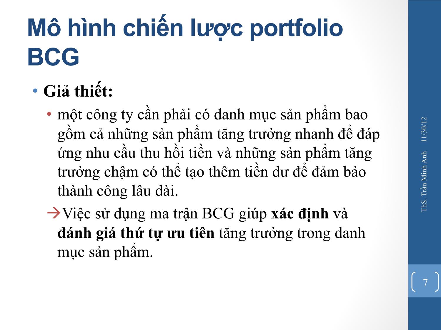 Bài giảng Quản trị chiến lược - Chương 6: Các mô hình phân tích chiến lược - Trần Minh Anh trang 7