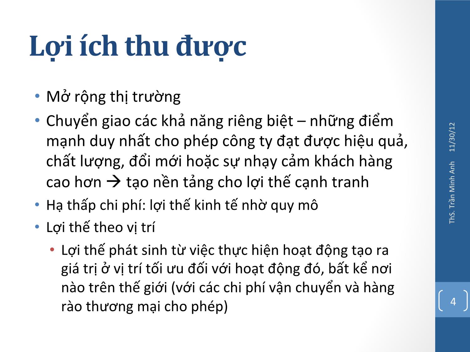 Bài giảng Quản trị chiến lược - Chương 7: Chiến lược phát triển ra nước ngoài - Trần Minh Anh trang 4