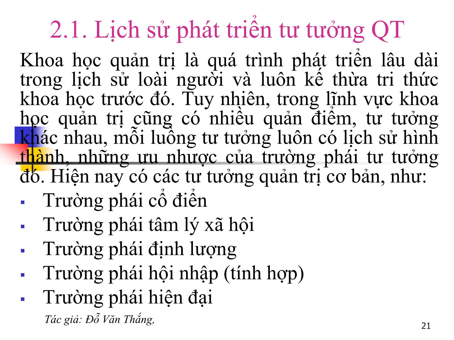 Bài giảng Quản trị học - Chương 2: Quá trình phát triển của lý thuyết quản trị - Đỗ Văn Thắng trang 2