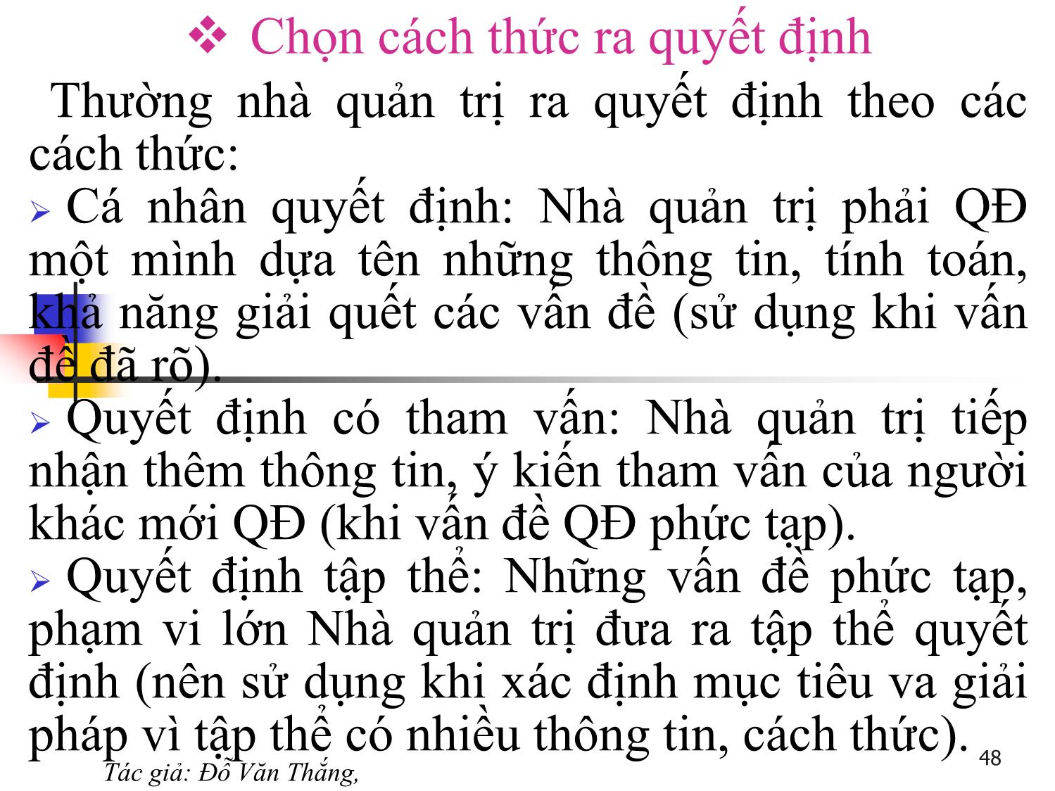 Bài giảng Quản trị học - Chương 3: Quyết định quản trị - Đỗ Văn Thắng trang 10