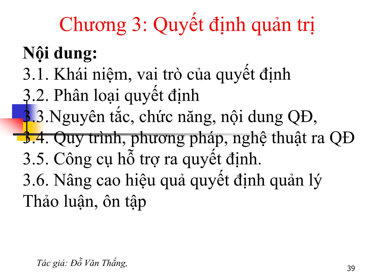 Bài giảng Quản trị học - Chương 3: Quyết định quản trị - Đỗ Văn Thắng trang 1