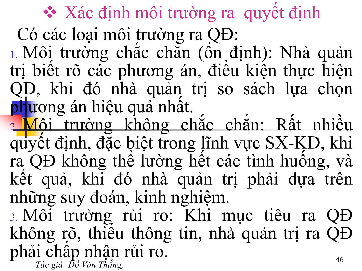 Bài giảng Quản trị học - Chương 3: Quyết định quản trị - Đỗ Văn Thắng trang 8