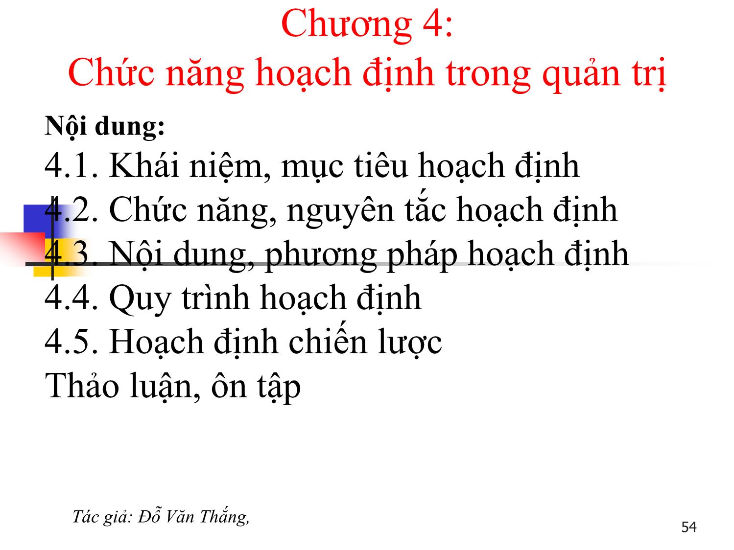 Bài giảng Quản trị học - Chương 4: Chức năng hoạch định trong quản trị - Đỗ Văn Thắng trang 1