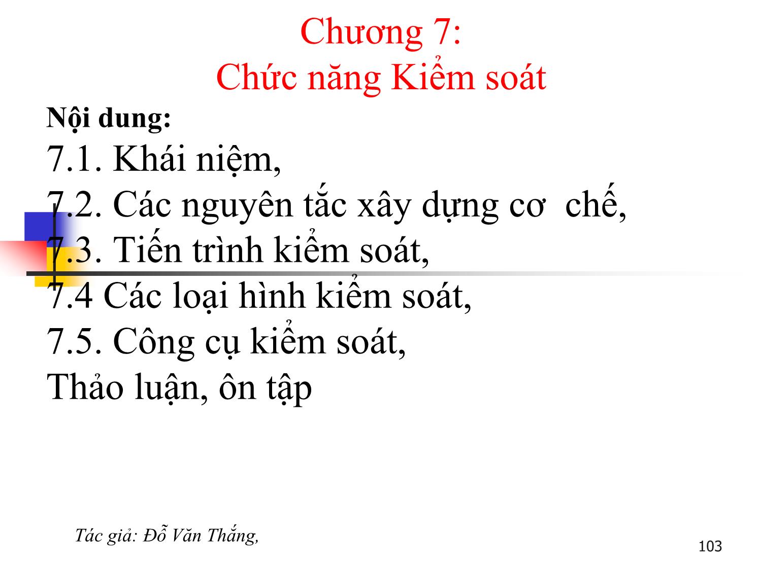 Bài giảng Quản trị học - Chương 7: Chức năng kiểm soát - Đỗ Văn Thắng trang 1