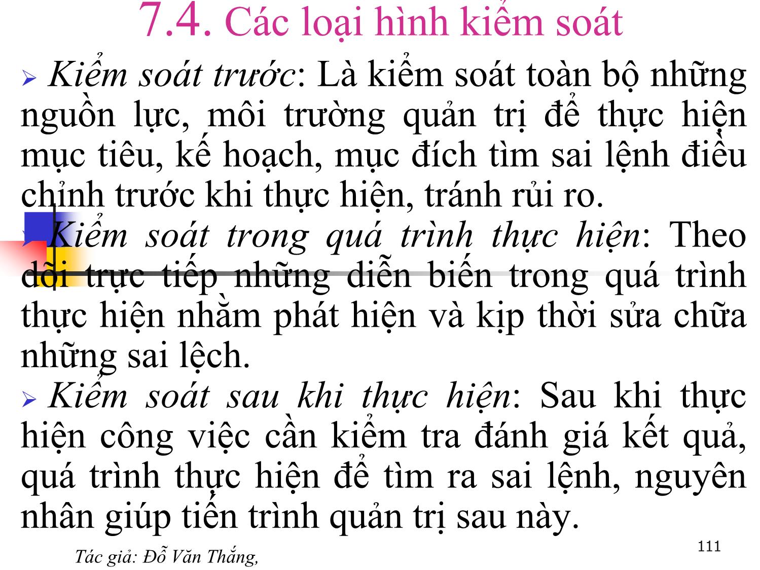 Bài giảng Quản trị học - Chương 7: Chức năng kiểm soát - Đỗ Văn Thắng trang 9