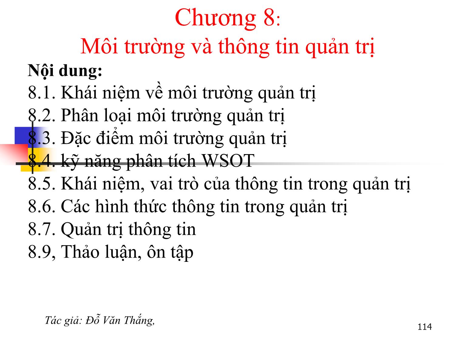 Bài giảng Quản trị học - Chương 8: Môi trường và thông tin quản trị - Đỗ Văn Thắng trang 1