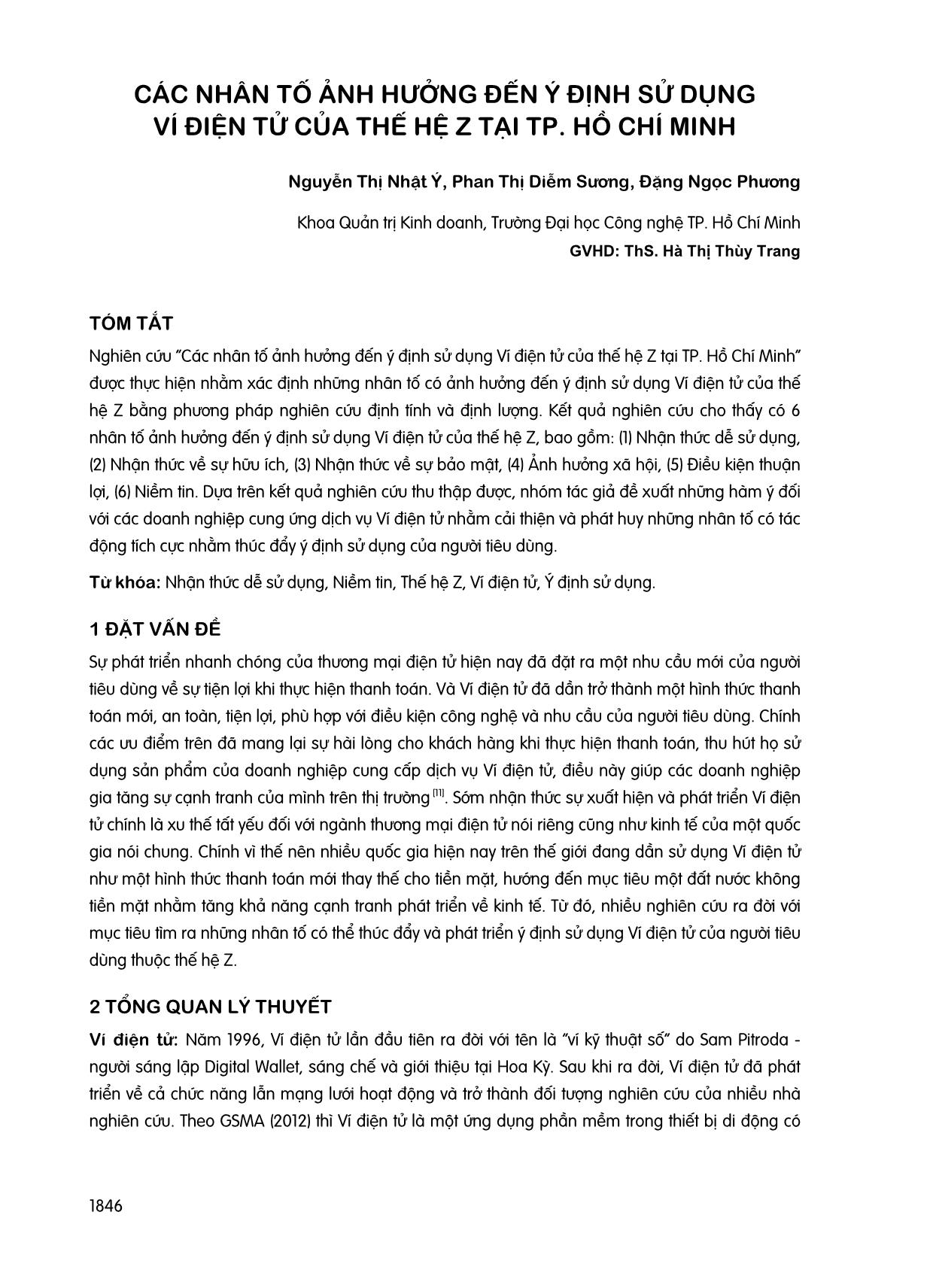 Các nhân tố ảnh hưởng đến ý định sử dụng ví điện tử của thế hệ Z tại thành phố Hồ Chí Minh trang 1