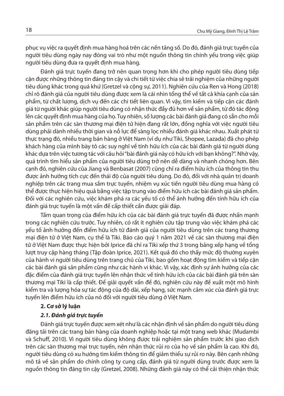 Các yếu tố ảnh hưởng đến điểm hữu ích của đánh giá trực tuyến của người dùng trên các trang thương mại điện tử ở Việt Nam: Nghiên cứu trường hợp Tiki.vn trang 2