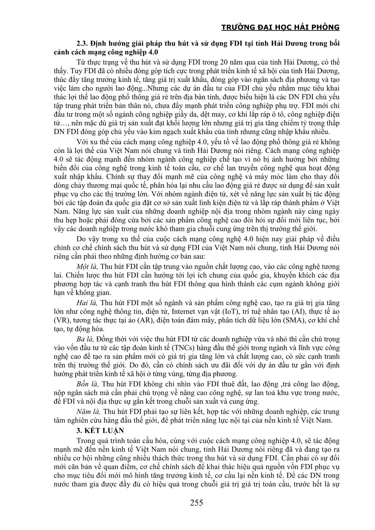 Đầu tư trực tiếp nước ngoài ở tỉnh Hải Dương - Những vấn đề đặt ra trong bối cảnh cách mạng công nghiệp 4.0 trang 8