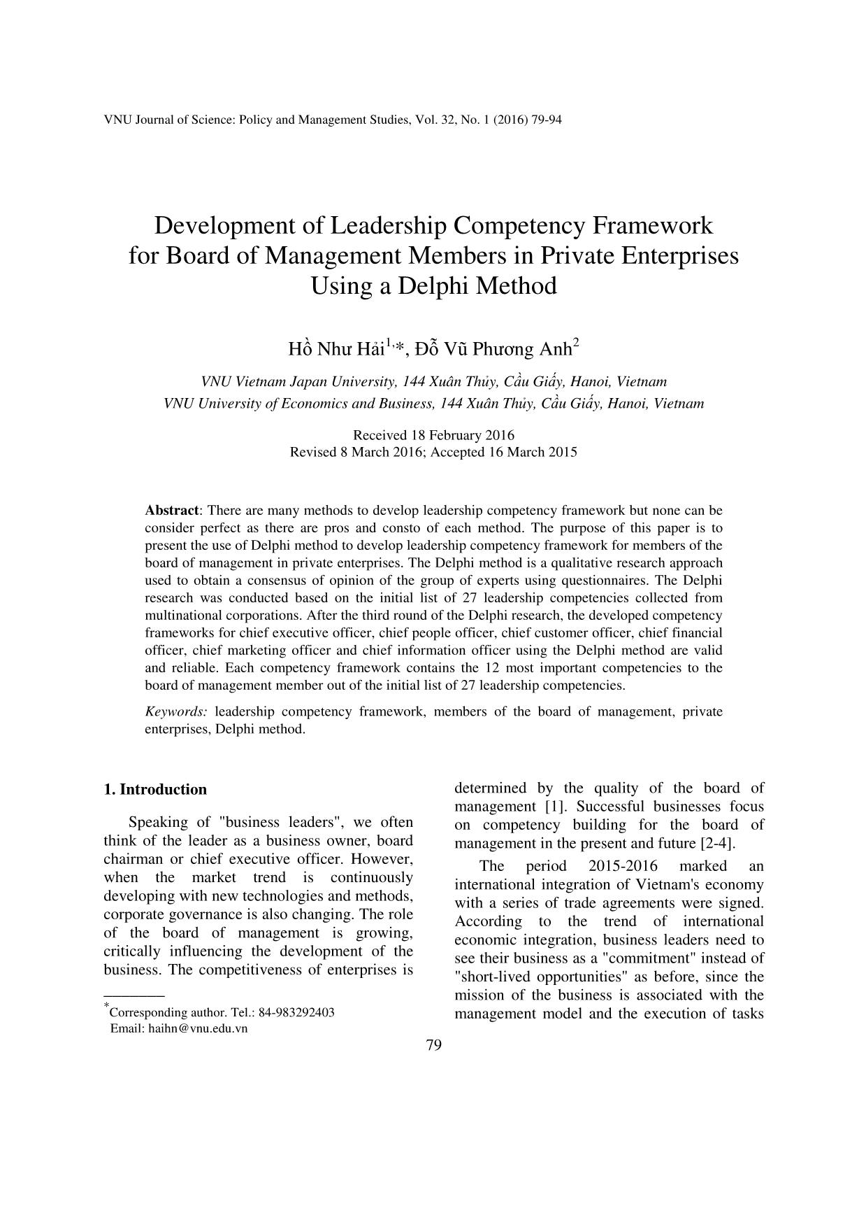 Development of leadership competency framework for board of management members in private enterprises using a delphi method trang 1