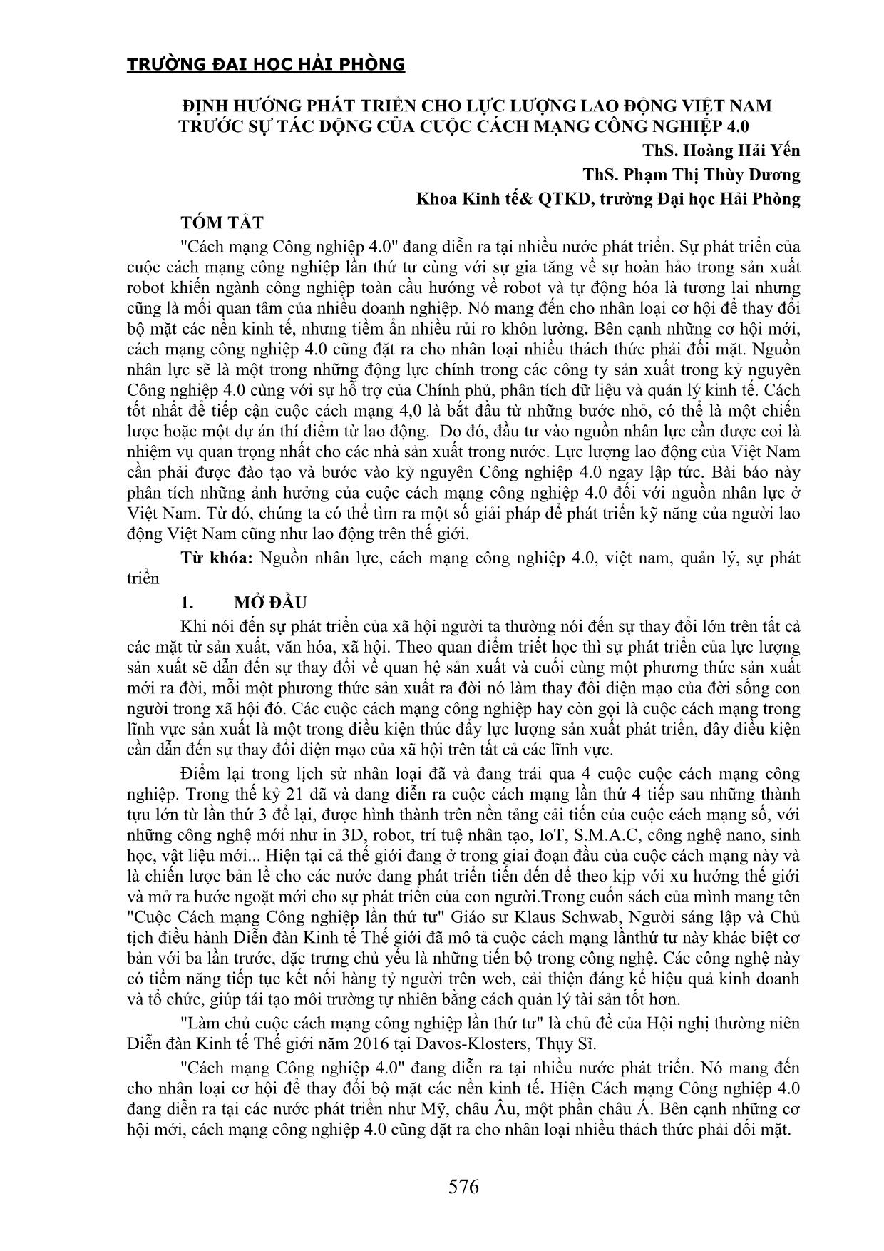 Định hướng phát triển cho lực lượng lao động Việt Nam trước sự tác động của cuộc cách mạng công nghiệp 4.0 trang 1