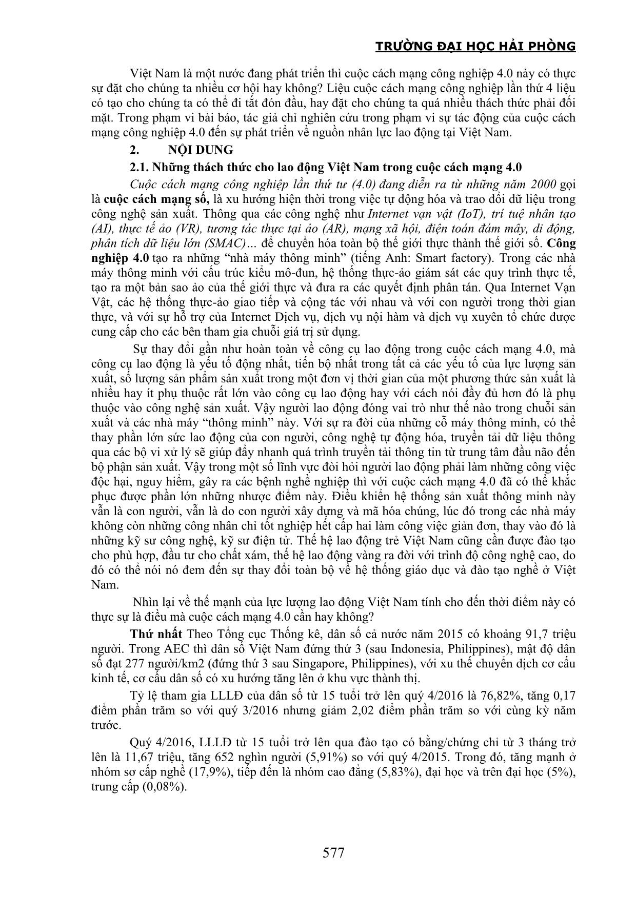 Định hướng phát triển cho lực lượng lao động Việt Nam trước sự tác động của cuộc cách mạng công nghiệp 4.0 trang 2