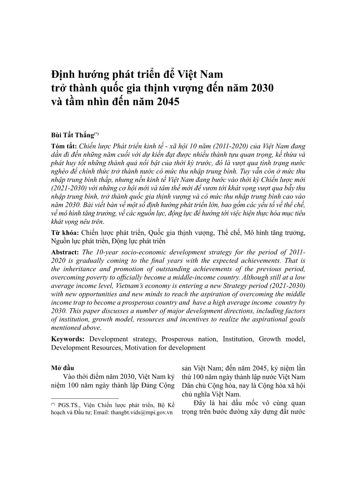 Định hướng phát triển để Việt Nam trở thành quốc gia thịnh vượng đến năm 2030 và tầm nhìn đến năm 2045 trang 1