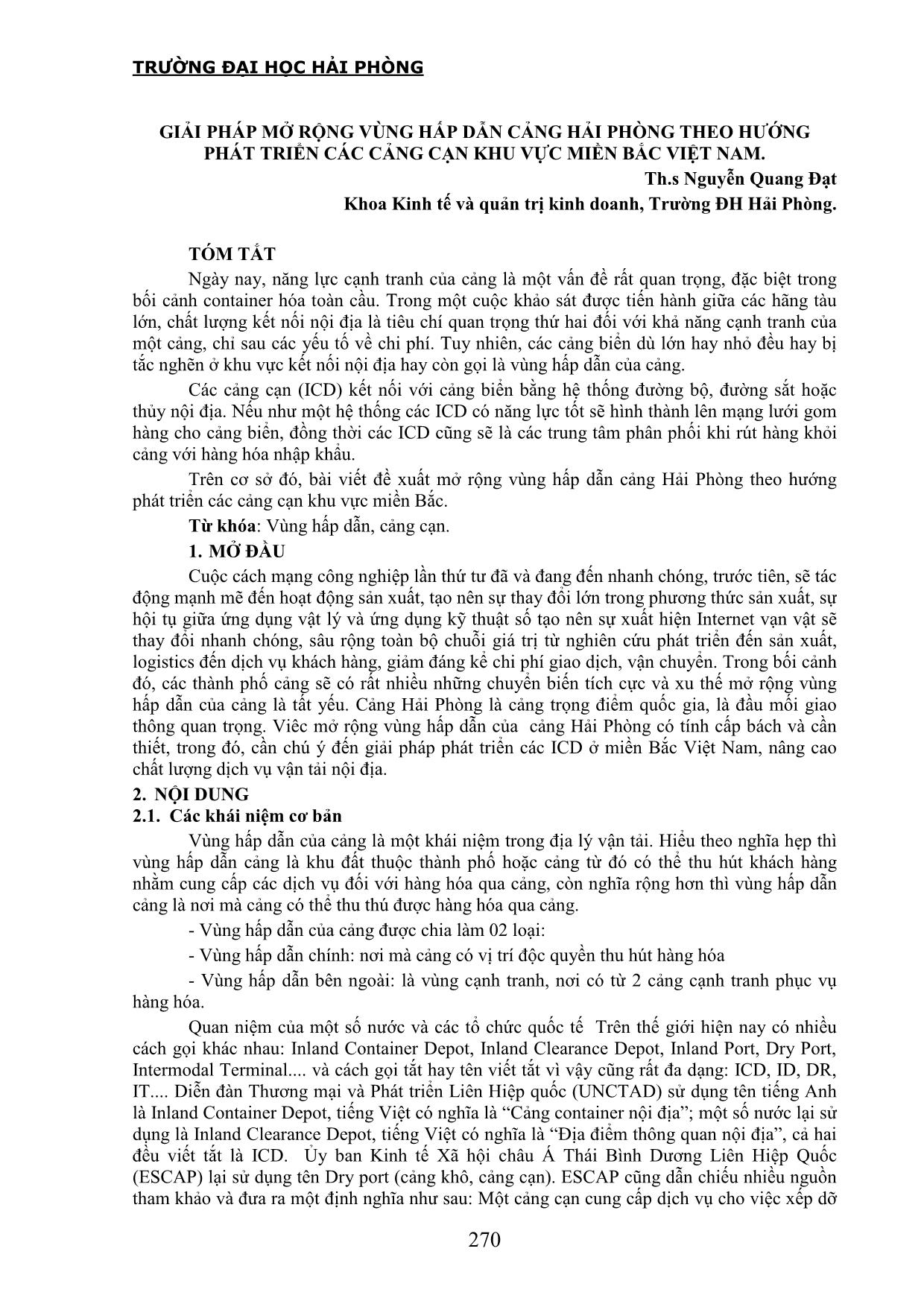 Giải pháp mở rộng vùng hấp dẫn cảng Hải phòng theo hướng phát triển các cảng cạn khu vực miền Bắc Việt Nam trang 1