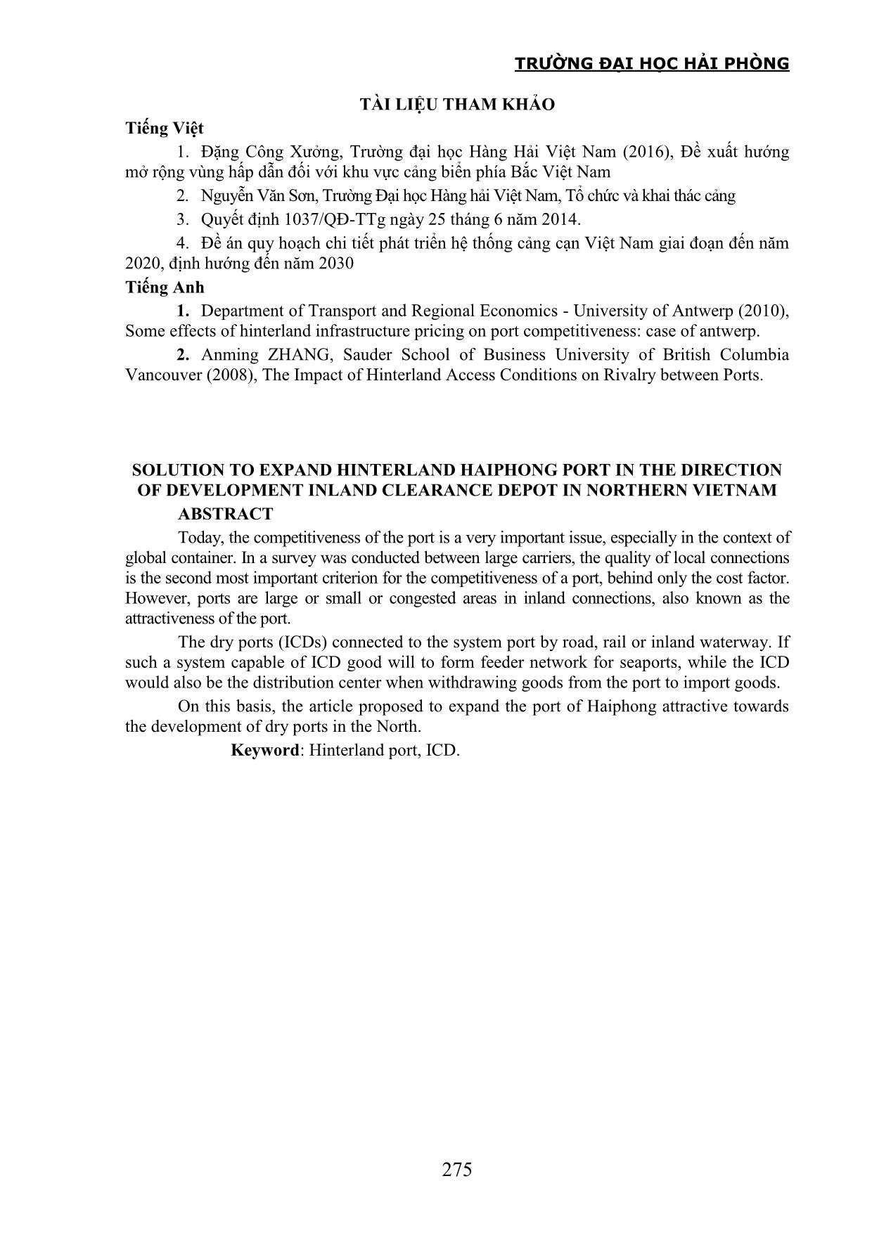 Giải pháp mở rộng vùng hấp dẫn cảng Hải phòng theo hướng phát triển các cảng cạn khu vực miền Bắc Việt Nam trang 6