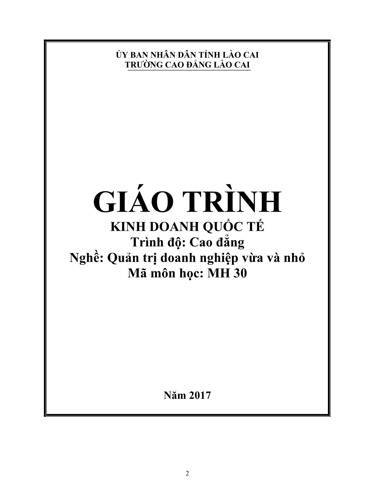 Giáo trình Quản trị doanh nghiệp vừa và nhỏ - Kinh doanh quốc tế trang 2