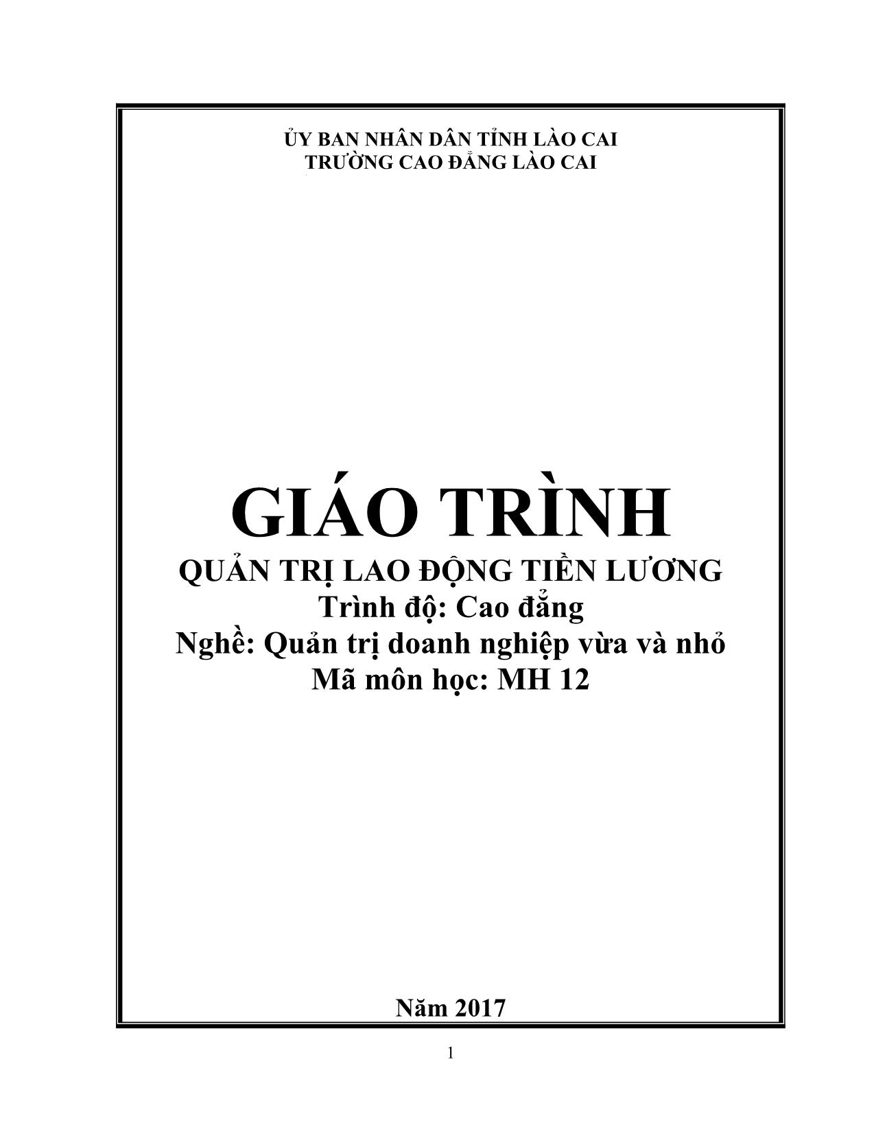 Giáo trình Quản trị doanh nghiệp vừa và nhỏ - Quản trị lao động tiền lương trang 1