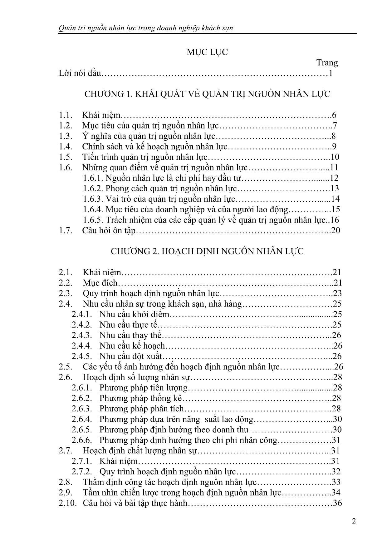 Giáo trình Quản trị nguồn nhân lực trong doanh nghiệp khách sạn trang 2