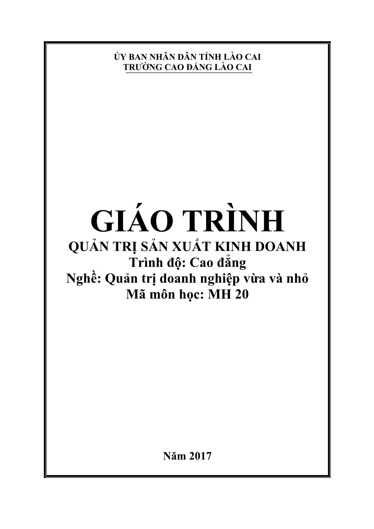 Giáo trình Quản trị doanh nghiệp vừa và nhỏ - Quản trị sản xuất kinh doanh trang 1