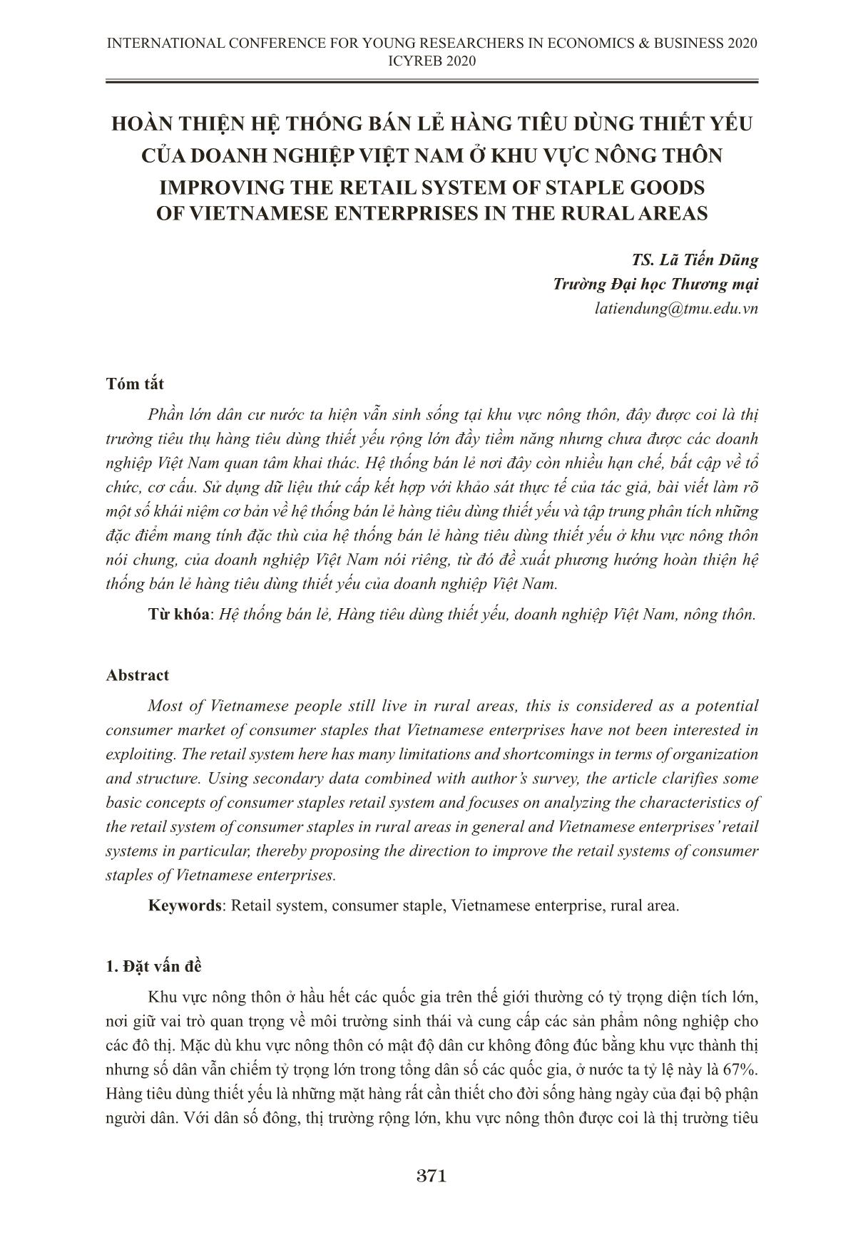 Hoàn thiện hệ thống bán lẻ hàng tiêu dùng thiết yếu của doanh nghiệp Việt Nam ở khu vực nông thôn trang 1
