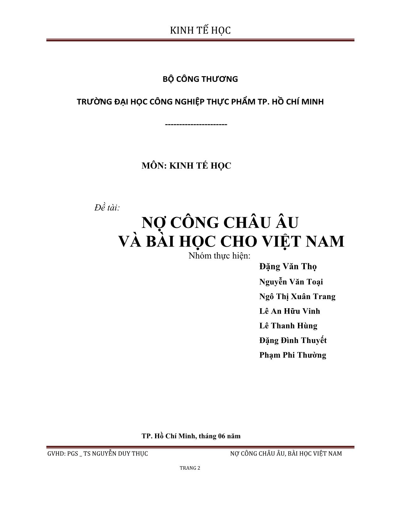 Đề tài Nợ công châu Âu và bài học cho Việt Nam trang 2