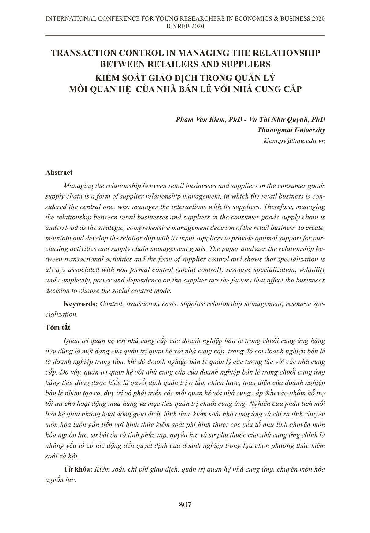 Kiểm soát giao dịch trong quản lý mối quan hệ của nhà bán lẻ với nhà cung cấp trang 1