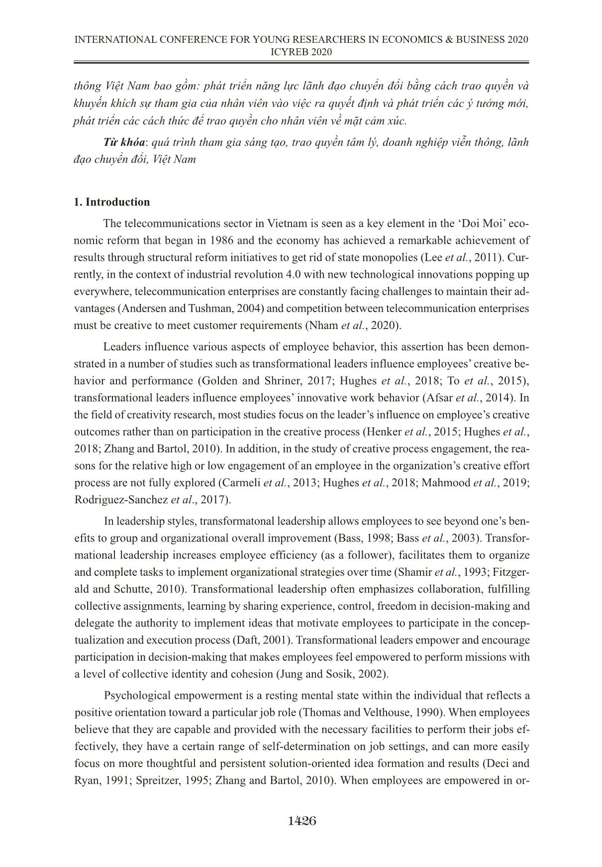 Lãnh đạo chuyển đổi và quá trình tham gia sáng tạo trong doanh nghiệp viễn thông Việt Nam: Vai trò trung gian của trao quyền tâm lý trang 2