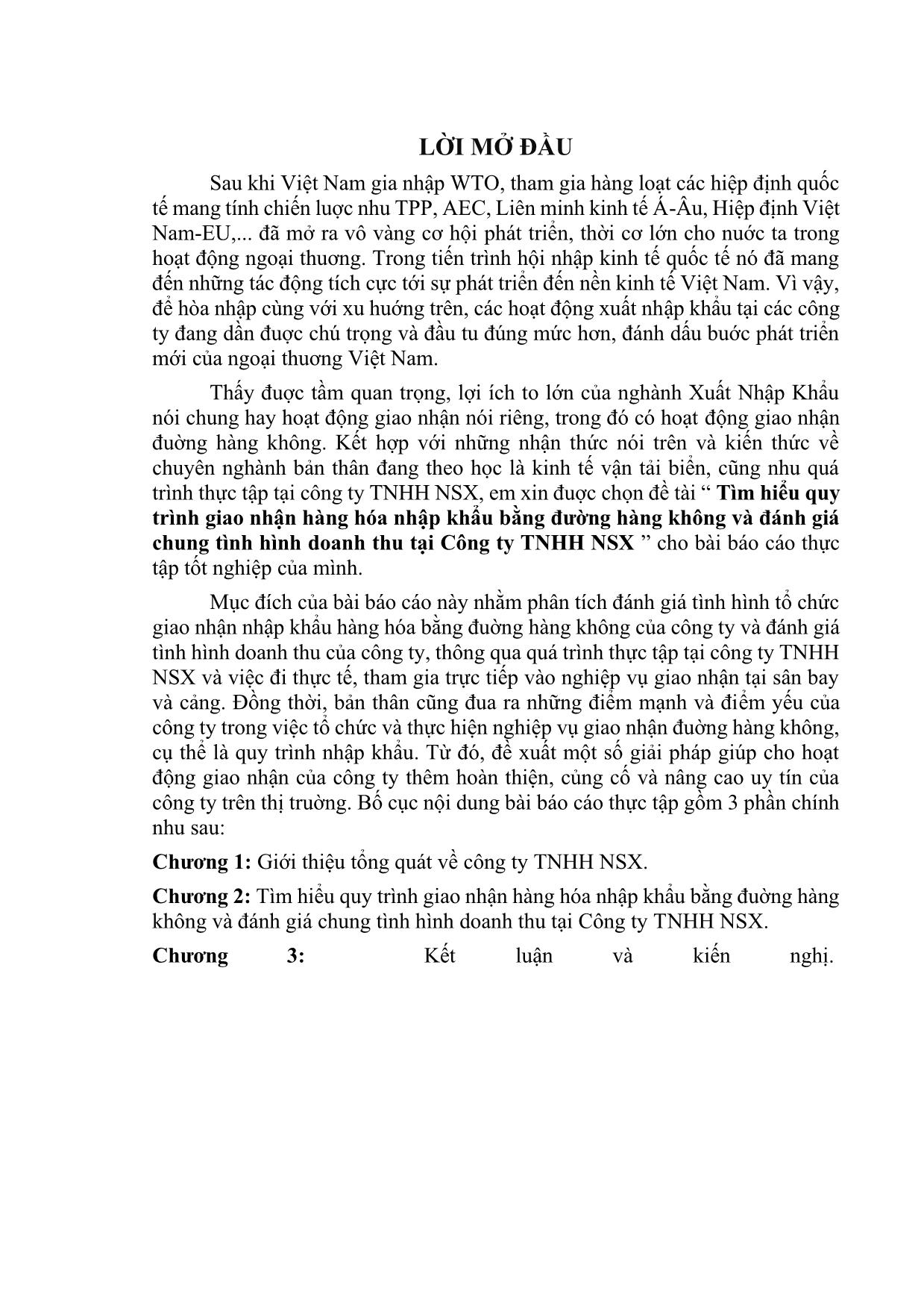 Đề tài Tìm hiểu quy trình giao nhập hàng hóa nhập khẩu bằng đường hàng không và đánh giá chung tình hình doanh thu tại công ty TNHH NSX trang 10