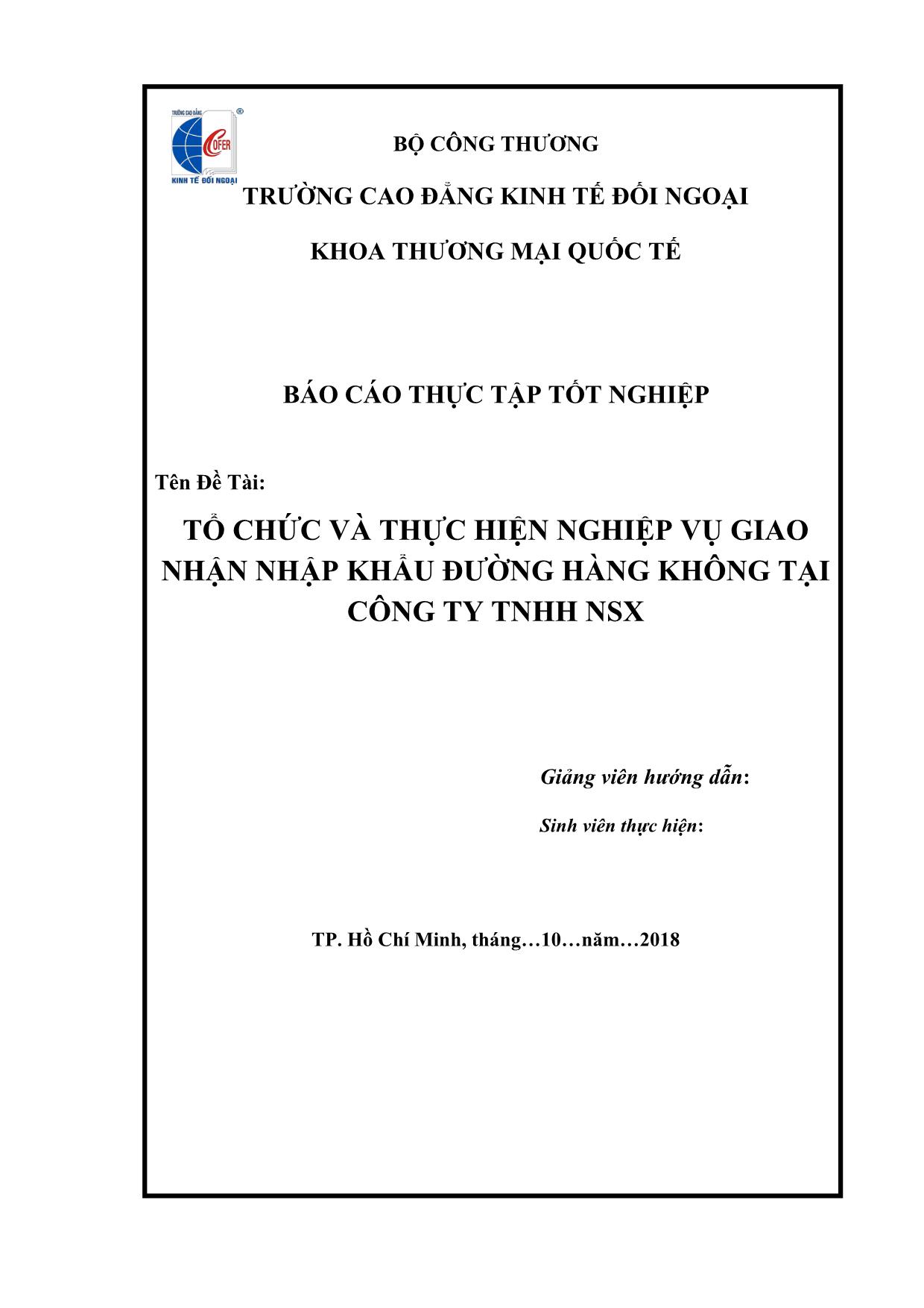 Đề tài Tổ chức và thực hiện nghiệp vụ giao nhận nhập khẩu đường hàng không tại công ty TNHH NSX trang 1