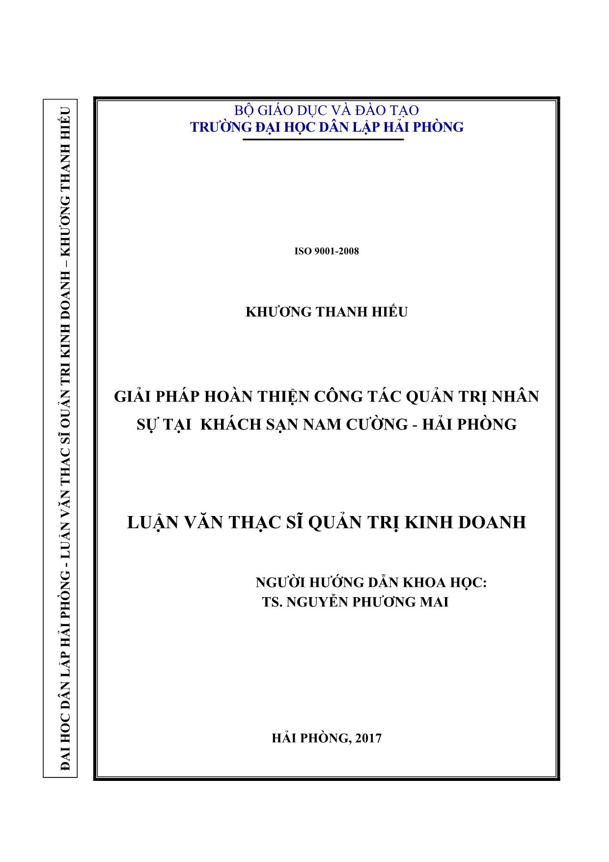 Tóm tắt luận văn Giải pháp hoàn thiện công tác quản trị nhân sự tại khách sạn Nam Cường - Hải Phòng trang 1