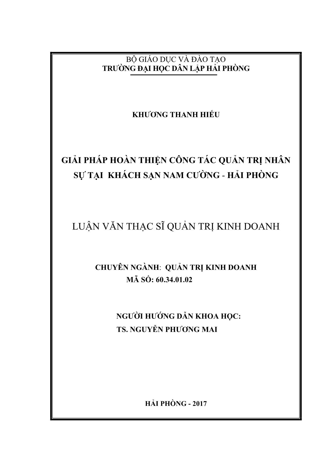 Tóm tắt luận văn Giải pháp hoàn thiện công tác quản trị nhân sự tại khách sạn Nam Cường - Hải Phòng trang 2