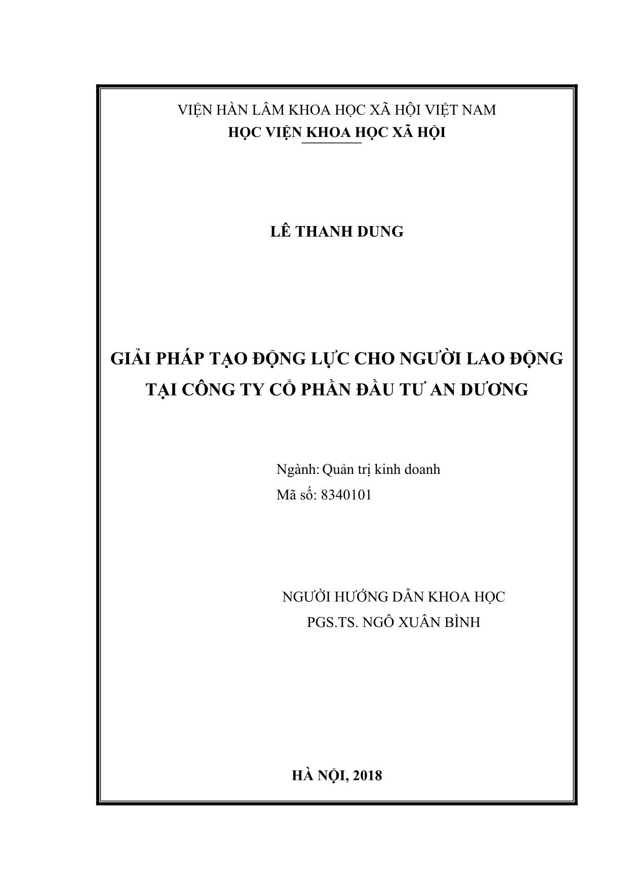 Tóm tắt luận văn Giải pháp tạo động lực cho người lao động tại công ty Cổ phần đầu tư An Dương trang 1