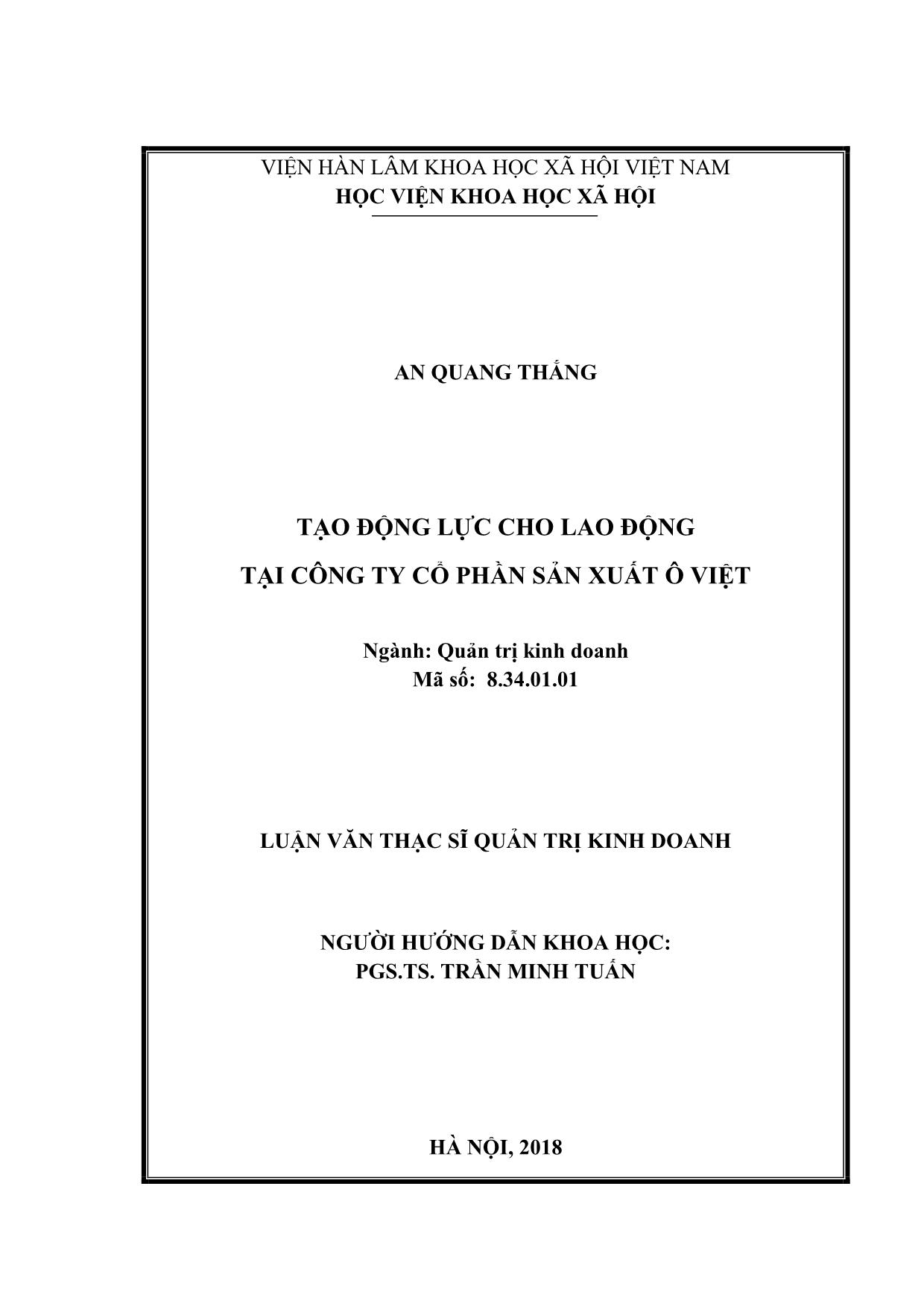 Tóm tắt Luận văn Tạo động lực cho lao động tại công ty Cổ phần sản xuất ô Việt trang 2