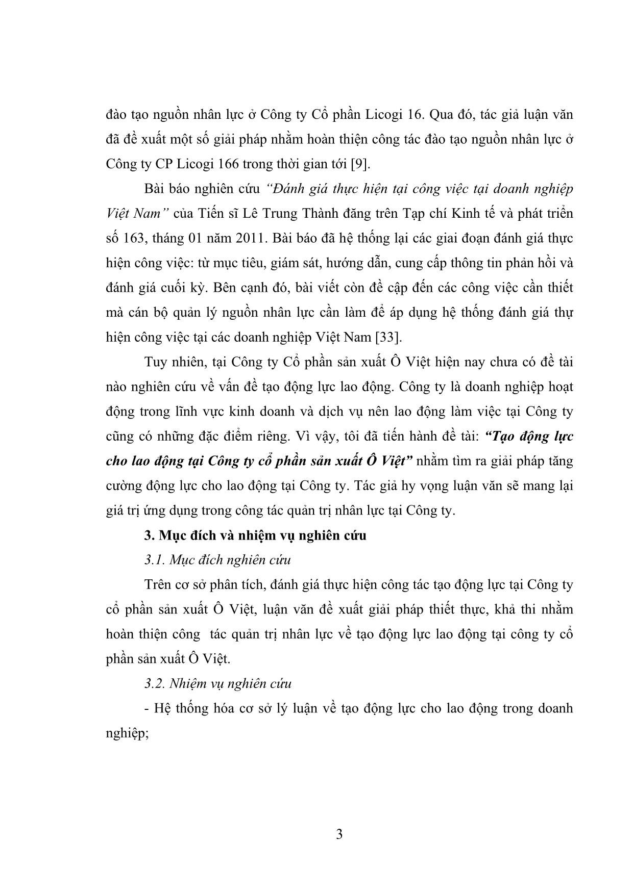 Tóm tắt Luận văn Tạo động lực cho lao động tại công ty Cổ phần sản xuất ô Việt trang 9