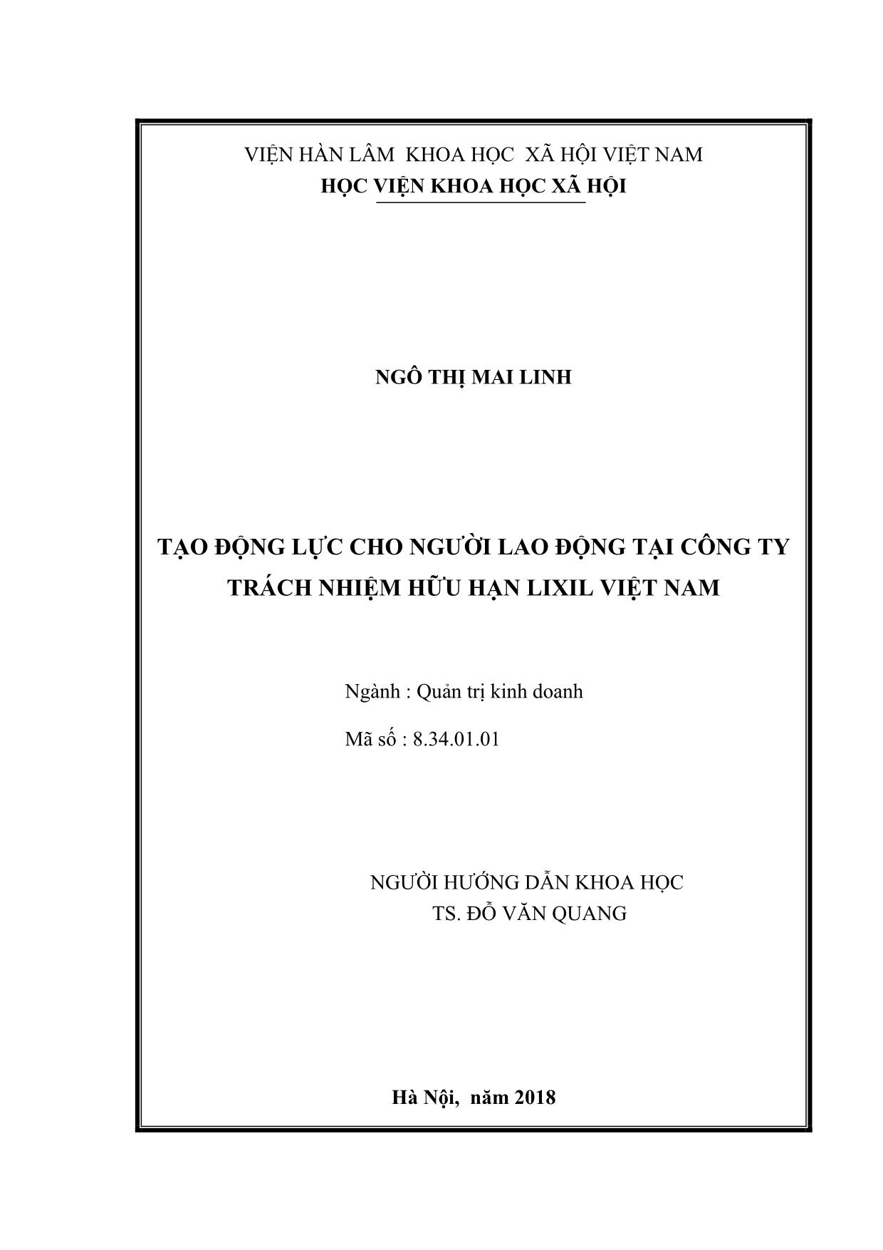 Tóm tắt Luận văn Tạo động lực cho người lao động tại công ty Trách nhiệm hữu hạn Lixil Việt Nam trang 2